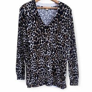 Michael Kors Women’s Leopard Print V-Neck  Lightweight Long Sleeve Top Sz M